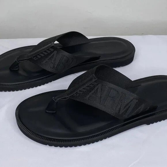 NEW EMPORIO ARMANI Mens Sandals Black Size 11 Logo Tape Thong Slip